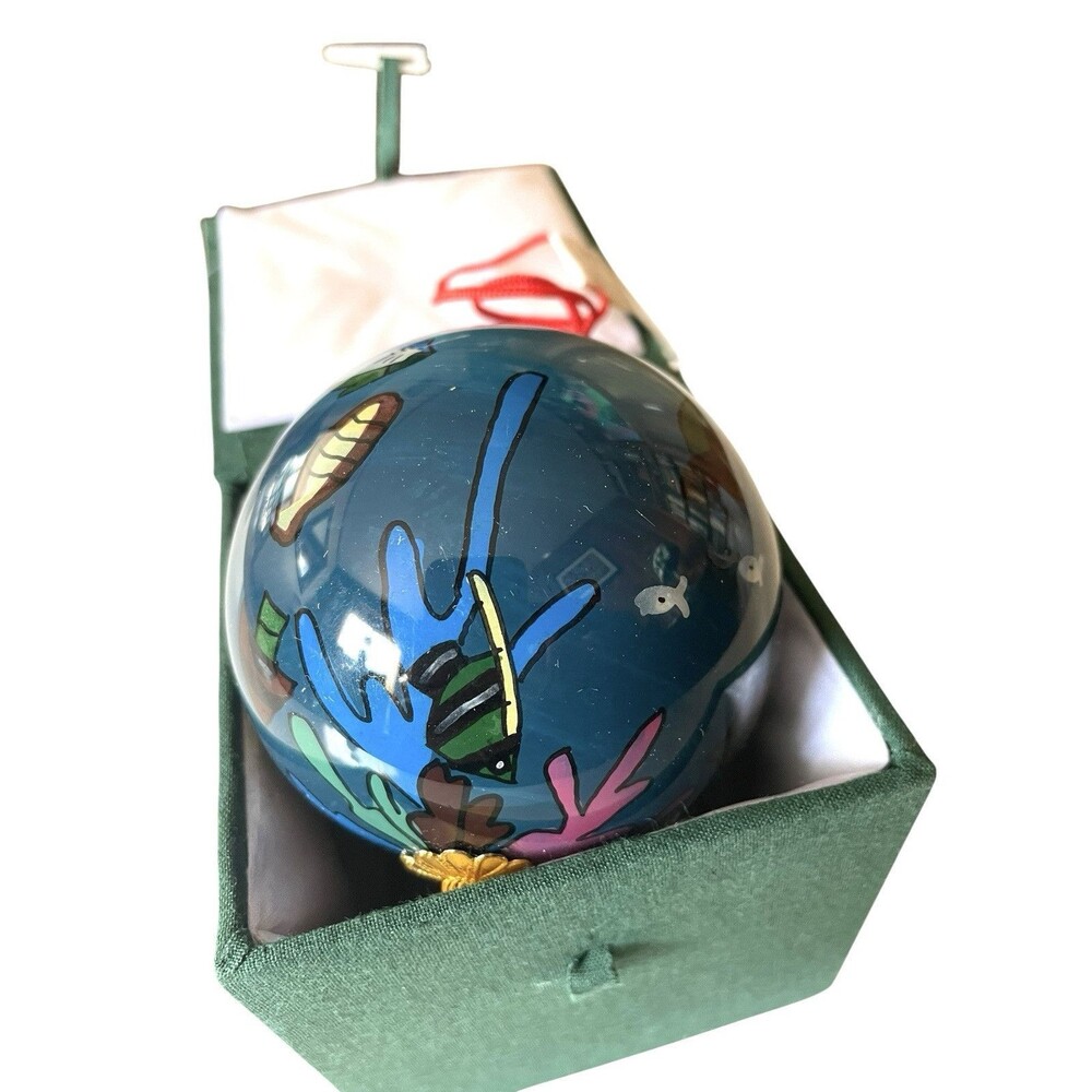 Reverse Painted Christmas Ornament Fish Sea Life Pattern 3” New With Tags